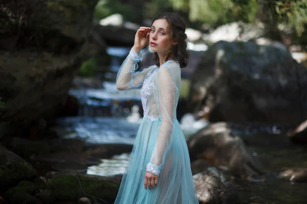 Cuento Sirena Cuento Del Río Ninfa Chica Con Vestido Azul —  Fotos de Stock