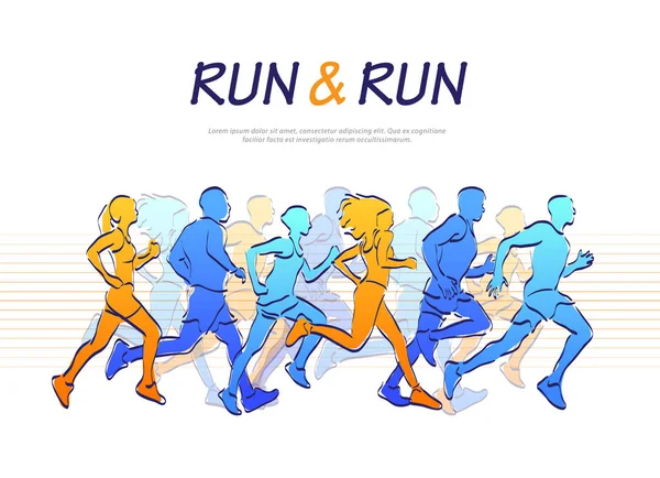 Menschen Laufen Marathon Bunte Vektorillustration — Stockvektor