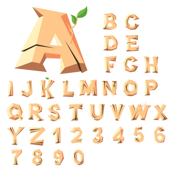 Blocos de alfabeto de madeira com letras e números, conjunto com todas as letras . — Vetor de Stock