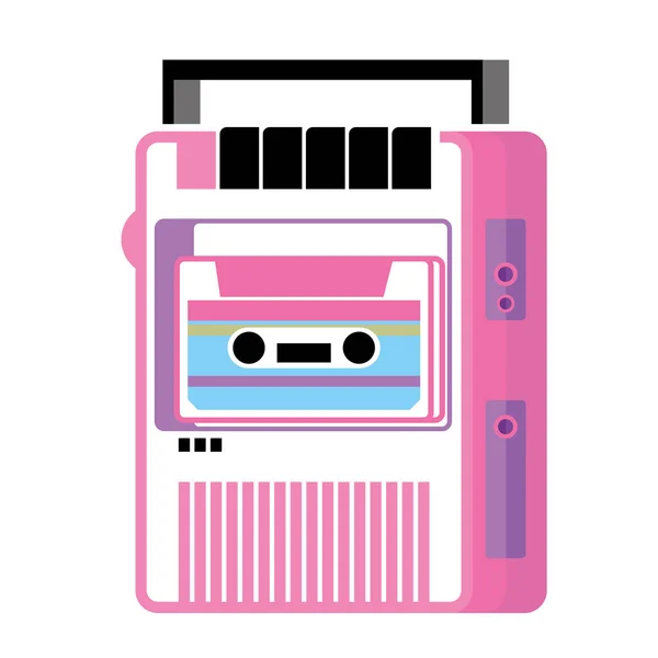 Retro music cassette player, old musical device, gadget — Stock Vector