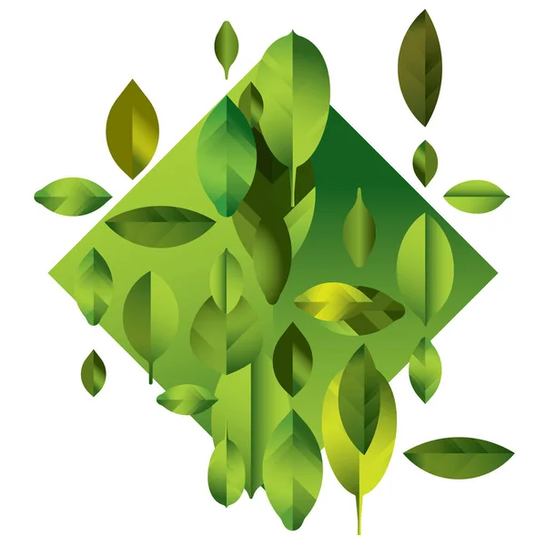 Abstrakta fyrfärg moderna bakgrund med blad, grön geometrisk illustration — Stock vektor