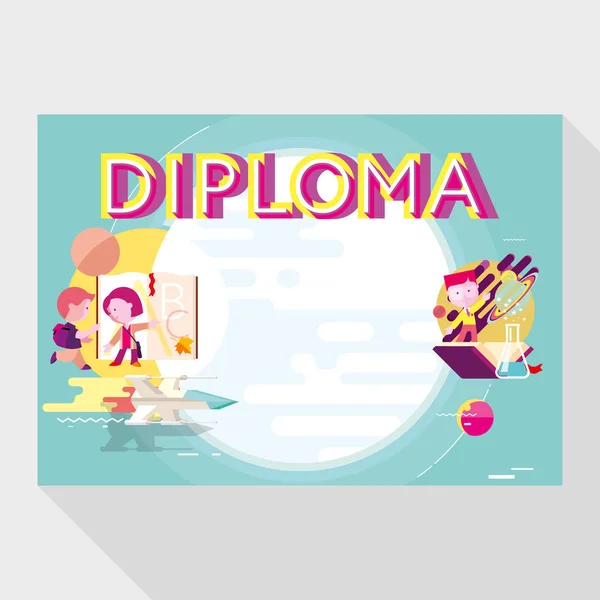 Diploma template for school light color, kindergarten template document, prize for kid — Stock Vector