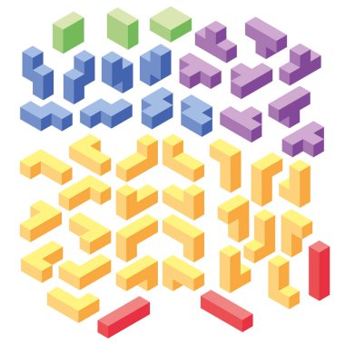 set of color tetris blocks, isometric illustration clipart