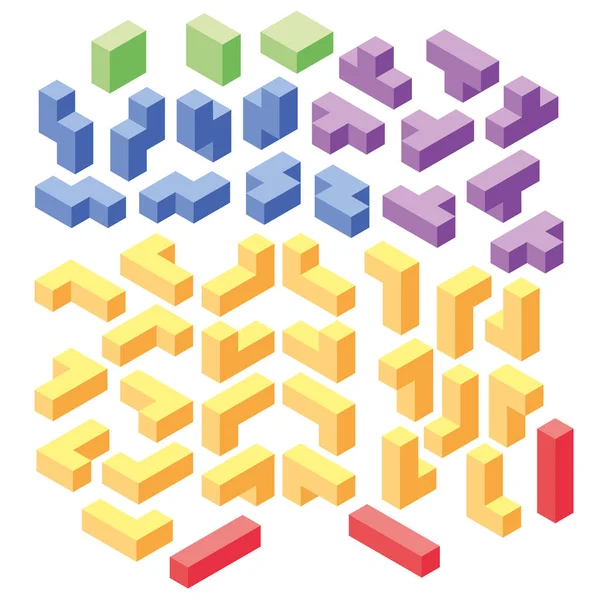 Set of color tetris blocks, isometric illustration — Stock Vector