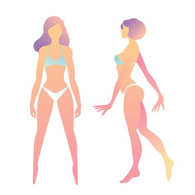 Güzel bir kadın vücut profil ve tam yüz, moda reklamlar için şablon