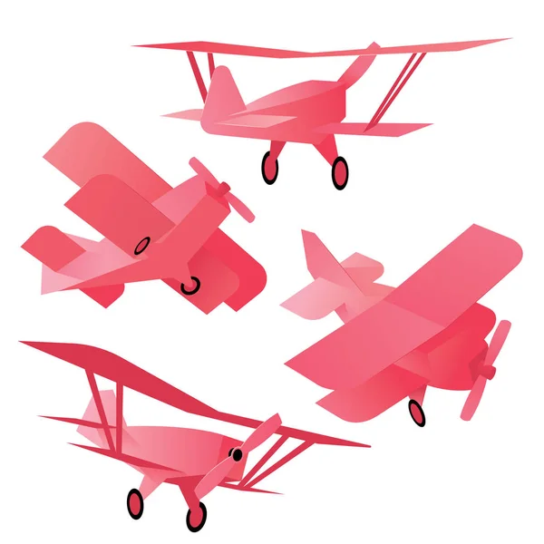 Papierkunst-Set rotes Flugzeug, 3D-Illustration — Stockvektor