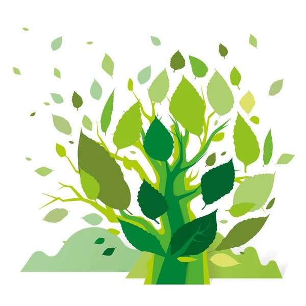 Papperskonst ristade, träd med löv, vind, natur och ekologi koncept — Stock vektor