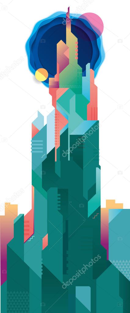 future abstract city flat illustration. urban cityscape template with modern buildings and futuristic traffic