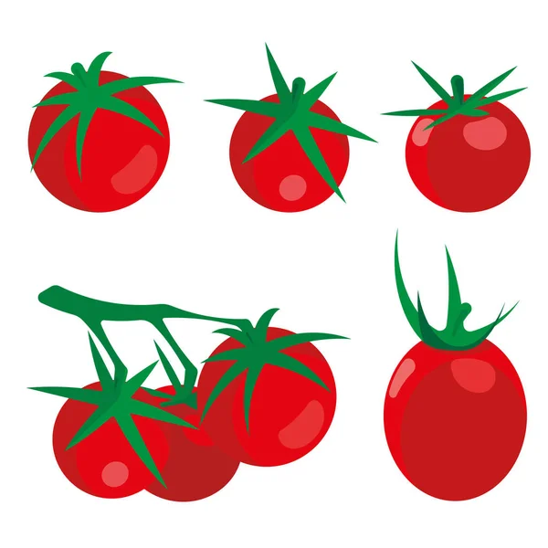Cereza Uva Tomates Pequeños Cóctel Establecer Tomates Rojos Sobre Fondo — Vector de stock