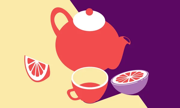 Чайний Час Поп Арт Стилю Чайне Листя Чай Чашка Склянка — стоковий вектор