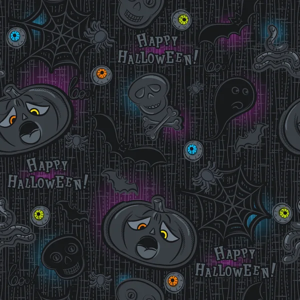 Seamless Pattern with Halloween objects on orange background — Stock Vector