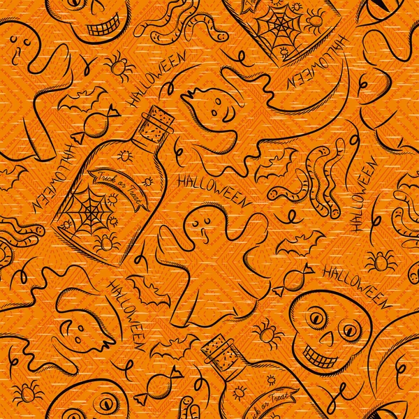 Halloween seamless Pattern with  ghost, skull and spider — Stock Vector