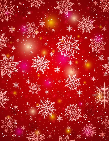 Fondo rojo de Navidad con copos de nieve y estrellas, vector illu — Vector de stock