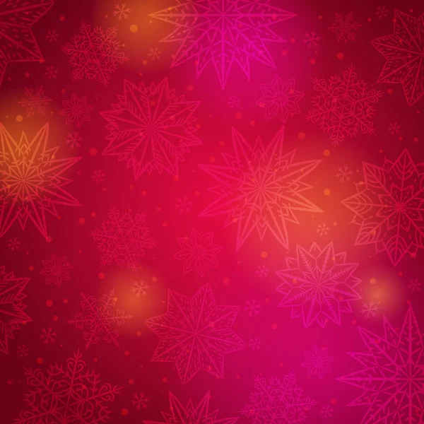 Fondo rojo de Navidad con copos de nieve y estrellas, vector illus — Vector de stock