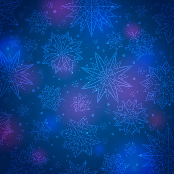 Fond bleu de Noël avec flocons de neige et étoiles, vecteur illu — Image vectorielle