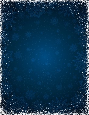 Kar taneleri ve yıldız çerçeve ile mavi Noel arka plan,  