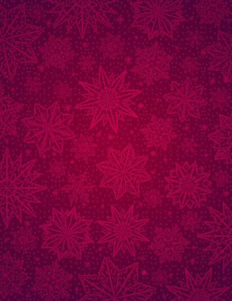 Piros karácsonyi háttér a hópelyhek és csillagok, vektor — Stock Vector