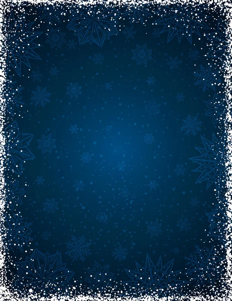 Niebieskie tło Boże Narodzenie z ramą płatki śniegu i gwiazd, — Wektor stockowy