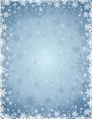 Kar taneleri ve yıldız çerçeve ile gri Noel arka plan