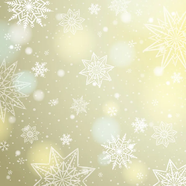 Fondo beige claro con copos de nieve y estrellas, vector — Vector de stock