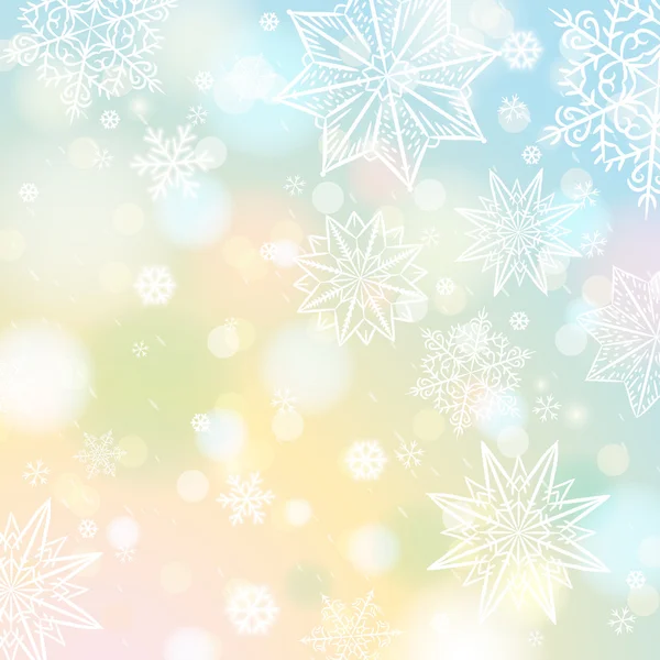 Fond de couleur claire avec flocons de neige et étoiles, vecteur — Image vectorielle