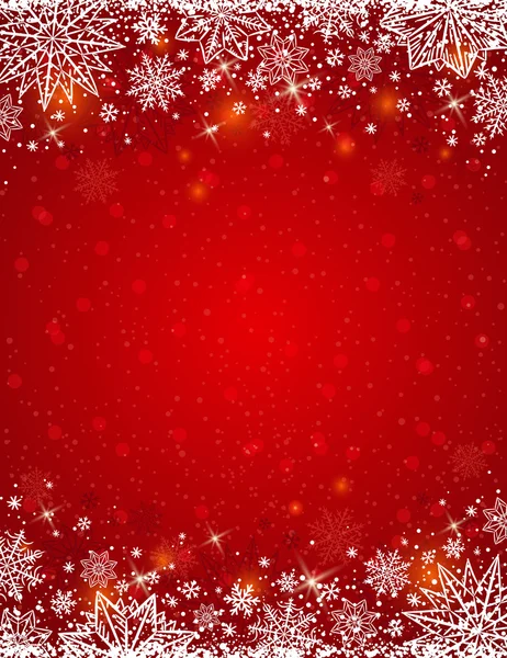 Kırmızı arka plan ile kar taneleri ve yıldız, vektör çerçeve 