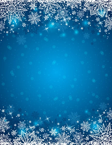 Blå bakgrund med ram av snöflingor och stjärnor, vektor — Stock vektor