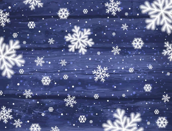 Ahşap mavi Noel arka plan ile kar taneleri, vektör — Stok Vektör