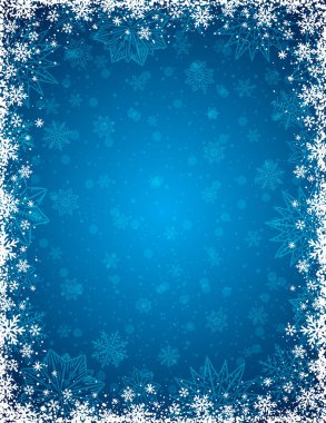 Kar taneleri ve yıldız çerçeve ile mavi Noel arka plan,  