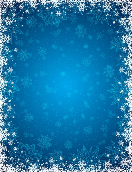 Fundo de Natal azul com quadro de flocos de neve e estrelas , — Vetor de Stock