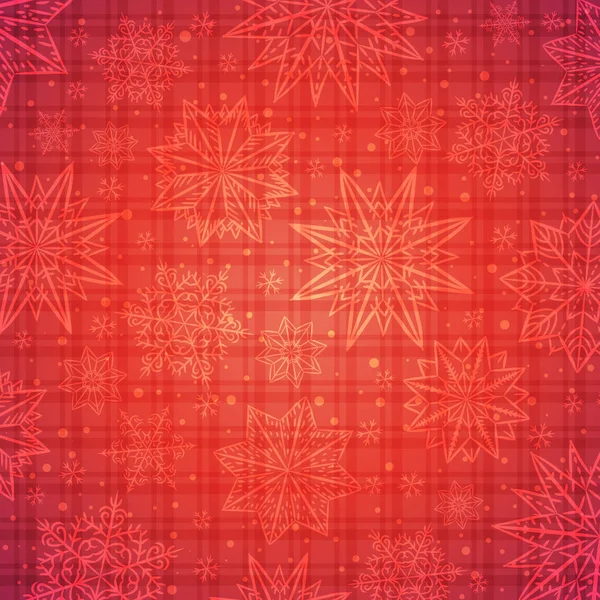 Kerst sneeuwvlokken en sterren over de rode ingecheckte achtergrond, vec — Stockvector