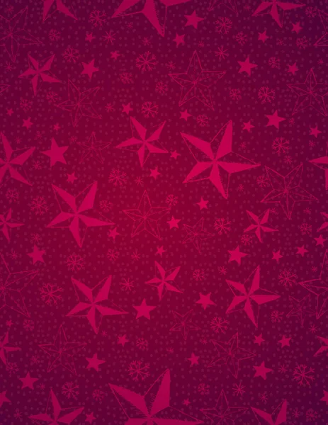 Fondo rojo de Navidad con copos de nieve y estrellas, vector — Archivo Imágenes Vectoriales