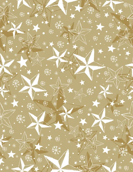 Beige seamless pattern background with snowflakes and stars,  ve — Stock Vector