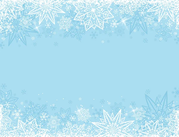 Blå bakgrund med ram av snöflingor och stjärnor, vektor — Stock vektor