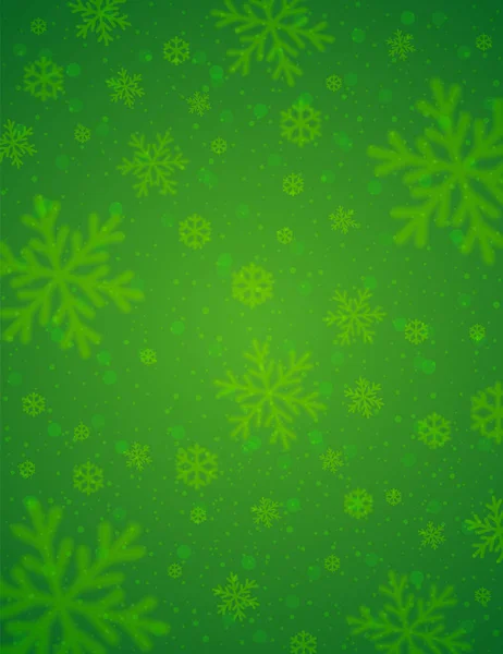 Fond vert avec flocons de neige flous, vecteur — Image vectorielle