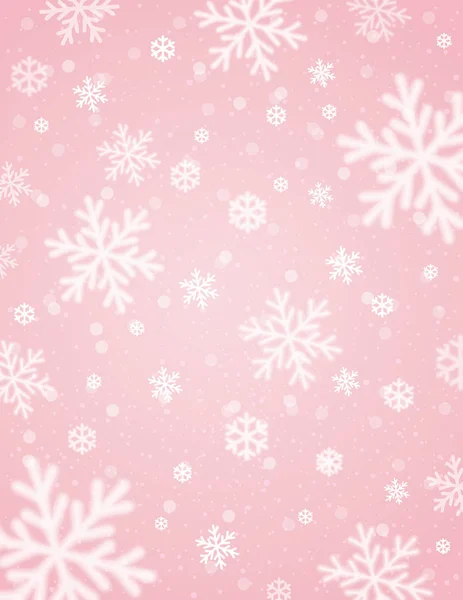 Rózsaszín háttér, fehér homályos hópelyhek, vektor — Stock Vector
