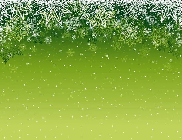 Fundo de Natal verde com flocos de neve e estrelas, vetor — Vetor de Stock