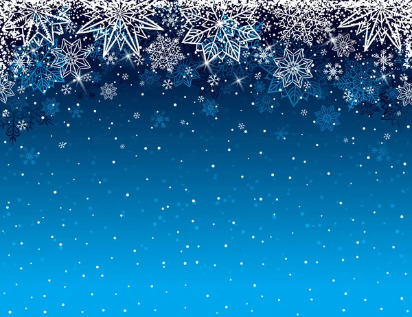 Kék karácsonyi háttér a hópelyhek és csillagok, vektor — Stock Vector