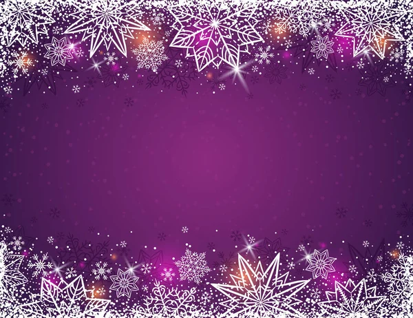 Lila Hintergrund mit Rahmen aus Schneeflocken und Sternen, Vektor — Stockvektor