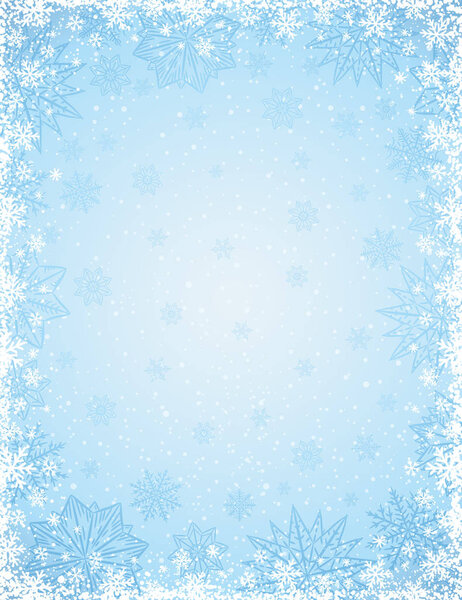 Blue background with  frame of snowflakes and stars,  vector ill
