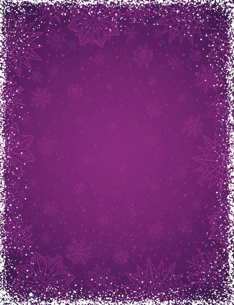 Fondo púrpura con marco de copos de nieve y estrellas, vector — Vector de stock