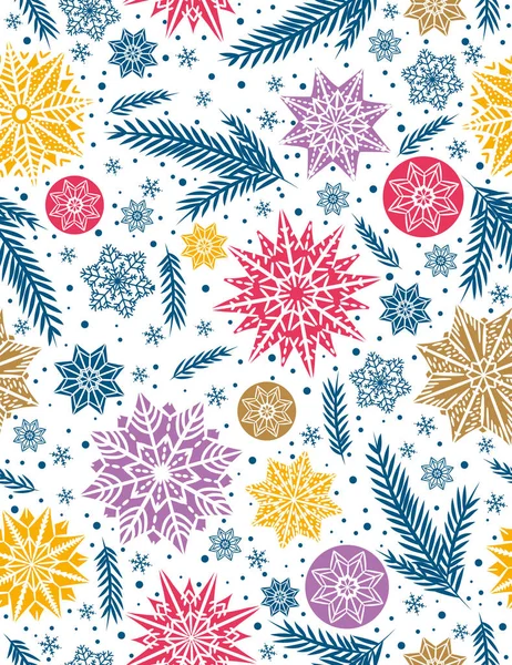Fond de motif sans couture de Noël avec flocons de neige et étoiles , — Image vectorielle