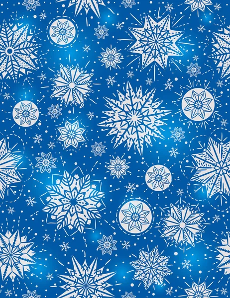 Blaue Weihnachten nahtlose Muster Hintergrund mit Schneeflocken und s — Stockvektor