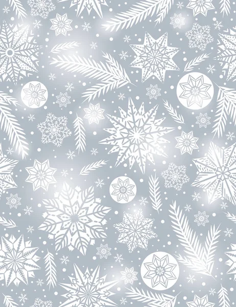 Graue Weihnachten nahtlose Muster Hintergrund mit Schneeflocken und s — Stockvektor