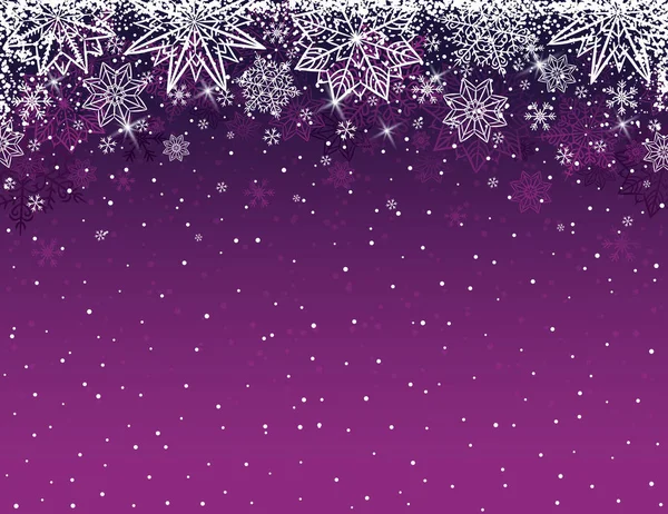 Sfondo di Natale viola con fiocchi di neve e stelle, vettore — Vettoriale Stock