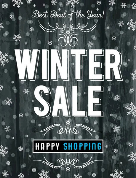 Cartel de Navidad negro con copos de nieve y oferta de venta, vector — Vector de stock