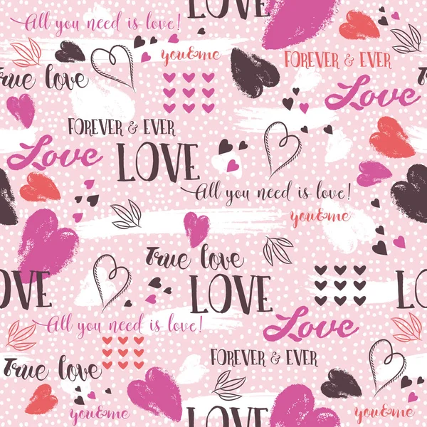 Rózsaszín háttér piros Valentin szív és kívánságait szöveggel, vec — Stock Vector