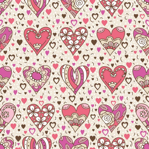 Fondo cuadrado beige con corazones de San Valentín decorativos rosas — Vector de stock