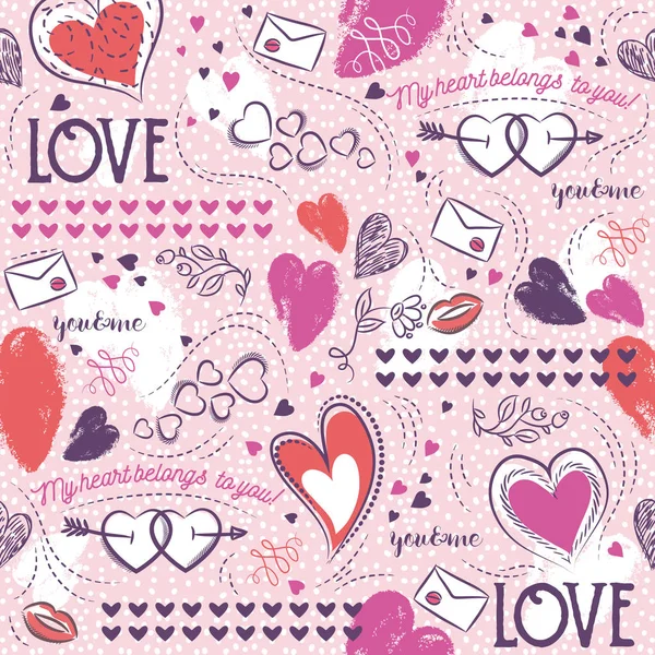 Pink seamless pattern background with, red and blue valentine — стоковый вектор