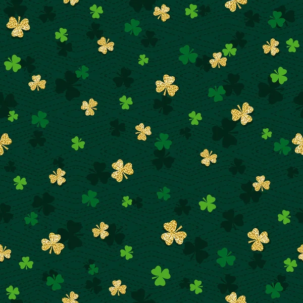 Grüner nahtloser Hintergrund für Patricks Day mit goldenem Shamrock — Stockvektor